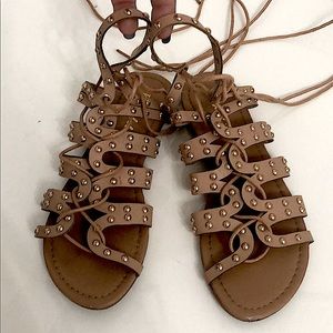 Bonnibel nude sandals with gold circle studs